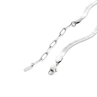 Thumbnail for Layla silver anklet close-up packshot — 3mm flat herringbone snake chain with rhodium silver plating, hypoallergenic