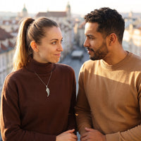 Thumbnail for Woman wearing the silver necklace with her partner | SKU: 42003-silver