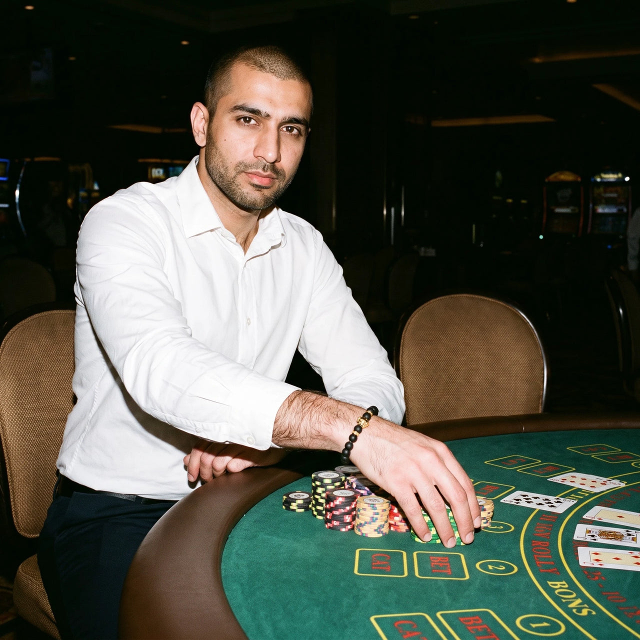 Gold Lion & Black Stones Bracelet – worn at the poker table | Brother & Sisters | SKU: 20712286-gold-XS-14-15, 20712286-gold-S-16-17, 20712286-gold-M-18-19, 20712286-gold-L-20-21, 20712286-gold-XL-22-23