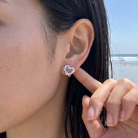Thumbnail for Silver stud earrings worn, showing its real size | SKU: 4478648-platinum-plated-clear