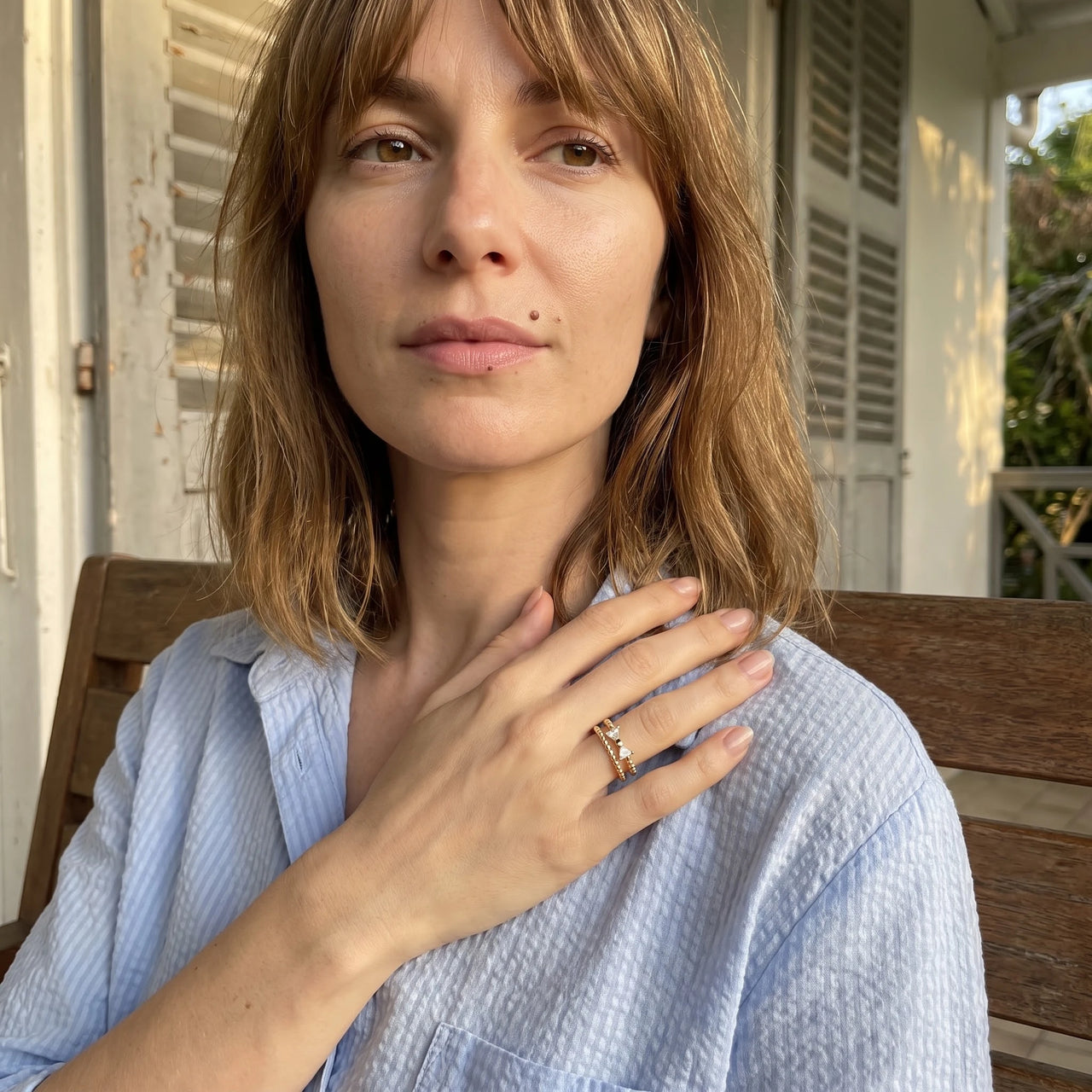 Waterproof ring — worn, everyday gesture, gold | SKU: lepapillon