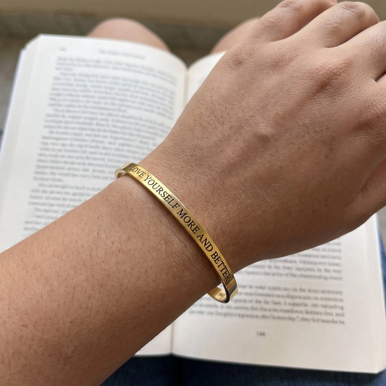 Cuff bracelet — worn, real size, gold | SKU: lymab-g