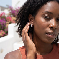 Thumbnail for Crystal hoop earrings — worn, everyday gesture, silver | SKU: 22023999-rhodium