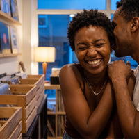 Thumbnail for Woman laughing, wearing the silver necklace | SKU: 42002-silver