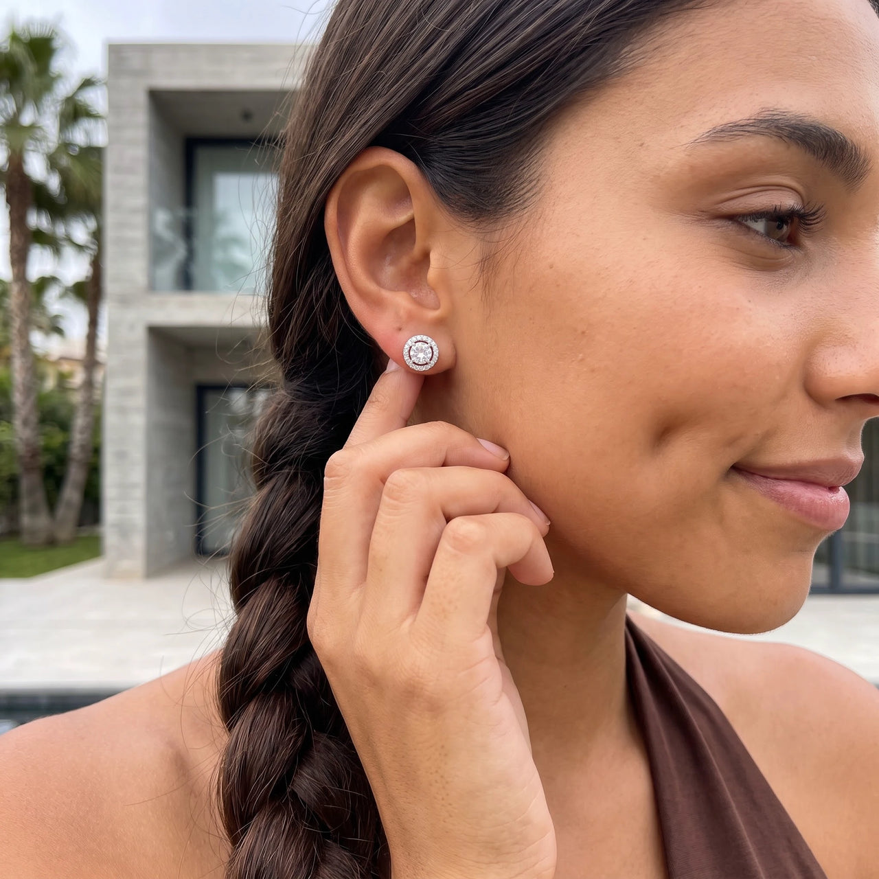 Halo earrings — worn, everyday gesture, silver | SKU: 19991927