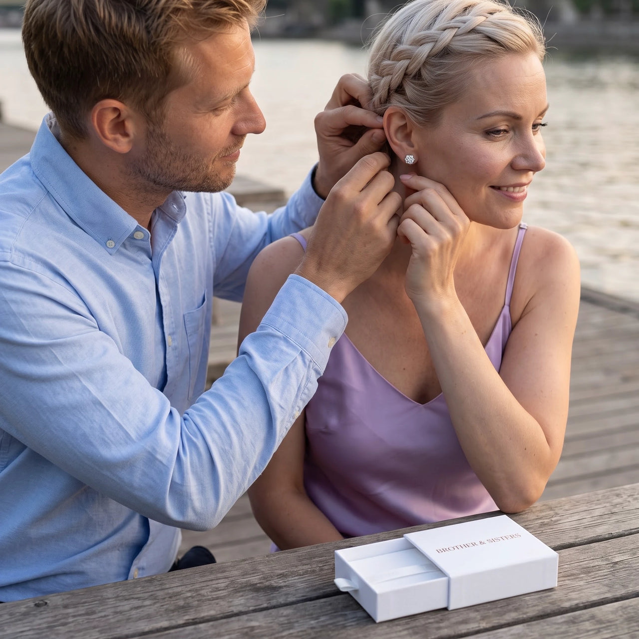 Snowflake stud earrings — worn by a couple, silver | SKU: 30876249
