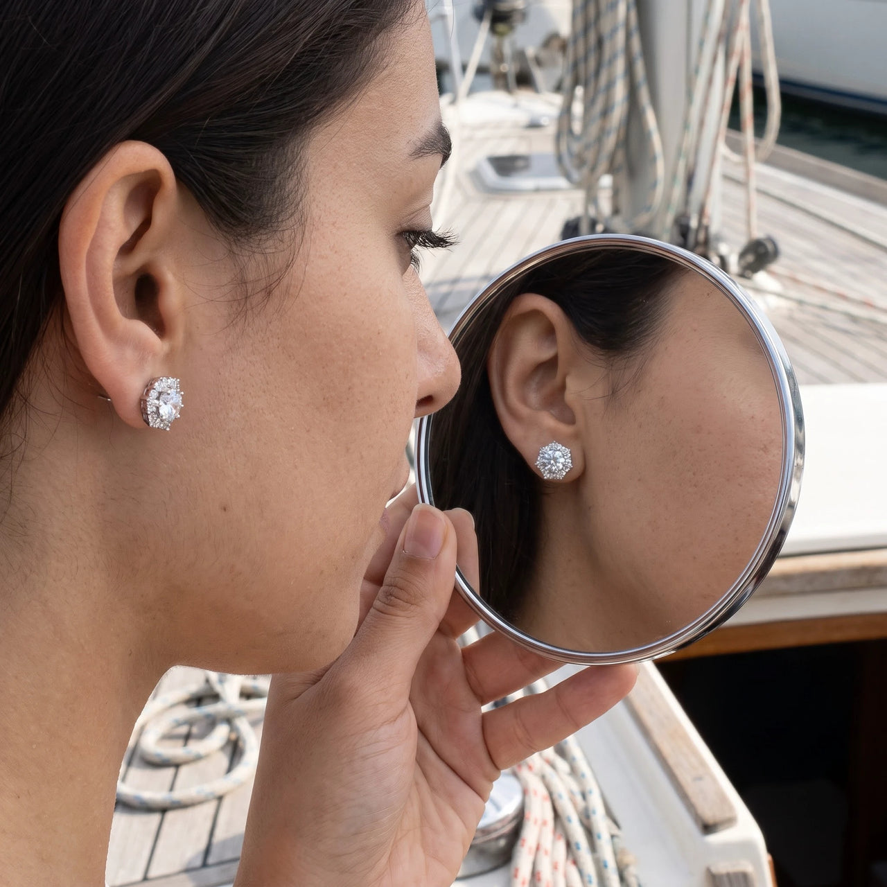 Starburst earrings — worn, real size, silver | SKU: 30876249