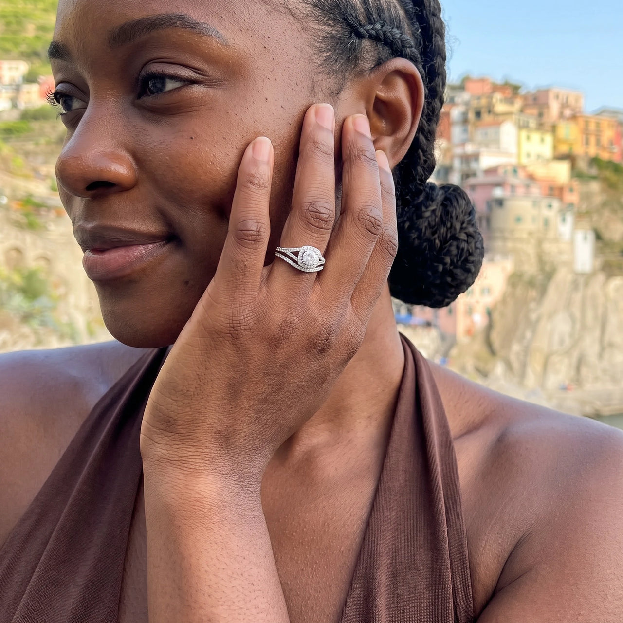 Bridal ring set — worn on a getaway, silver | SKU: 497080-4.5-silver