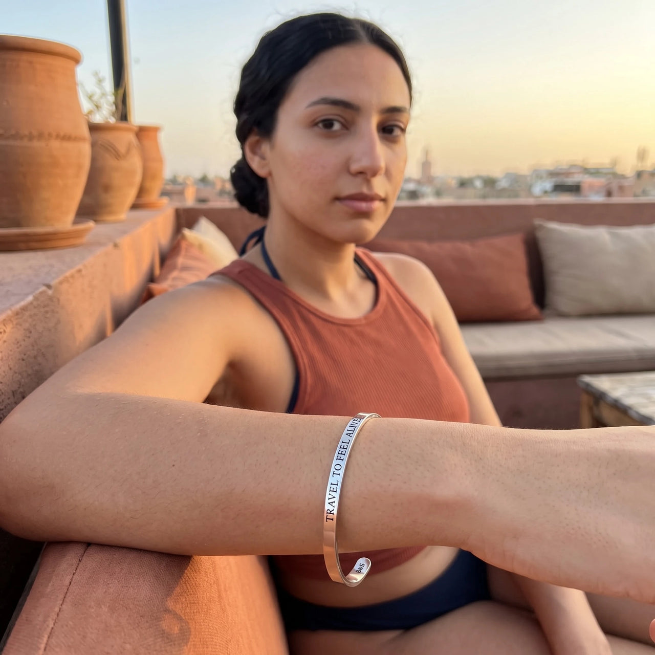 Engraved bracelet — worn on a relaxed day, silver | SKU: ttfa-wg