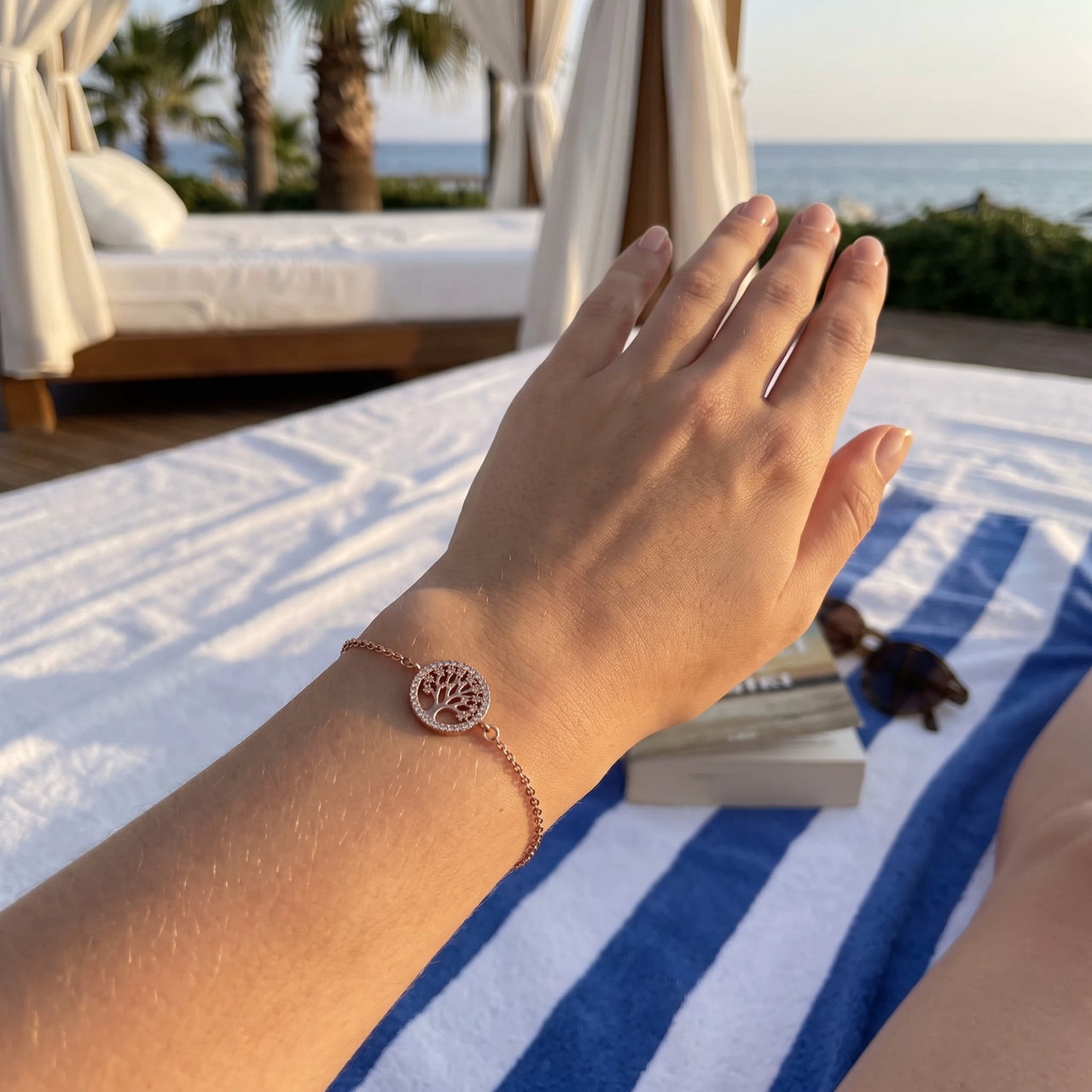 Tree of life jewellery — worn, real size, rose gold | SKU: 18963309-rose-gold
