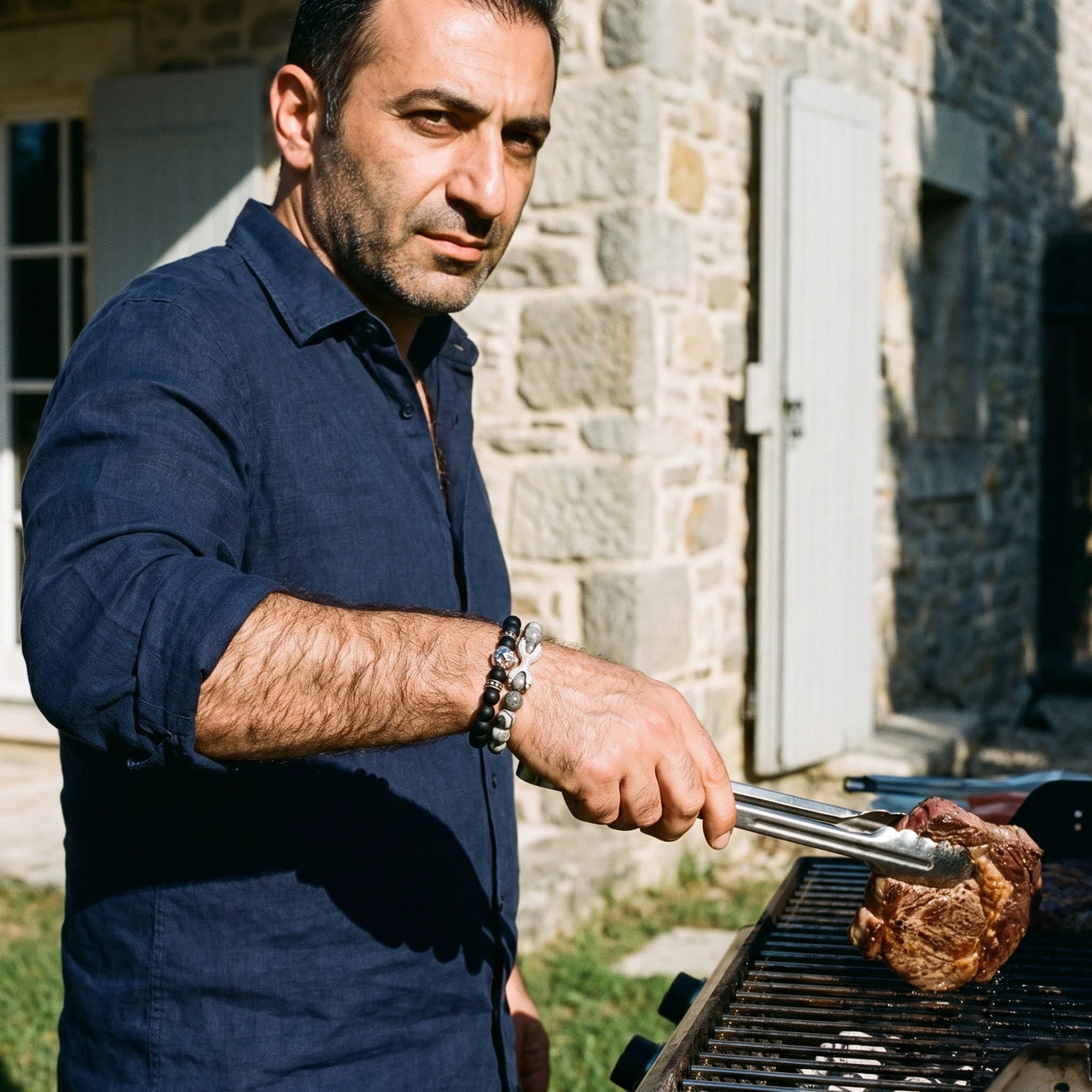 White Gold Lion with Black & Grey Stones Set – grilling steak | Brother & Sisters | SKU: 21369621-silver-XS-14-15, 21369621-silver-S-16-17, 21369621-silver-M-18-19, 21369621-silver-L-20-21, 21369621-silver-XL-22-23