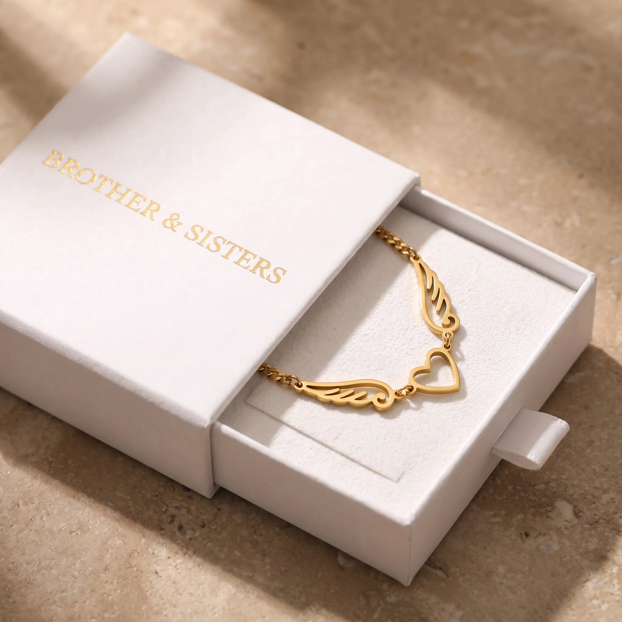 The gold necklace in the Brother & Sisters gift box | SKU: 42004-gold