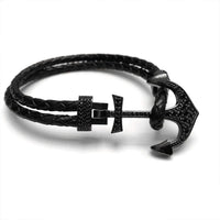 Thumbnail for Man Bracelet -  Man Leather Bracelet - Black Anchor Bracelet - Men's Bracelet Bracelet XS (14-15cm) Brother & Sisters