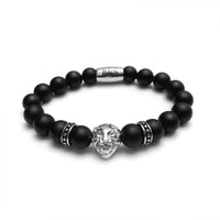 Thumbnail for Man Bracelet - Men’s Beaded Bracelet - White Gold Lion & Black Stones Bracelet - Men’s Bracelet Bracelet XS (14-15cm) Brother & Sisters