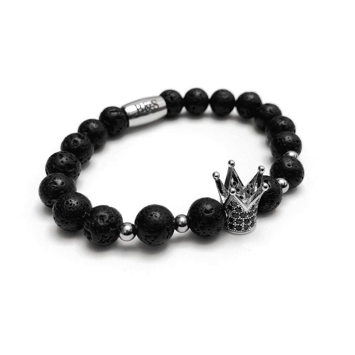 Man Bracelet - Men’s Beaded Bracelets - White Gold Crown with Volcanic Stones Bracelet - Men’s Bracelet Bracelet Brother & Sisters